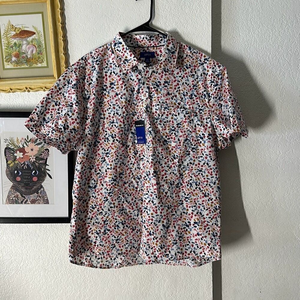 Apt.9 Size XXL MENS pink Blue white button down Shirt NWT
